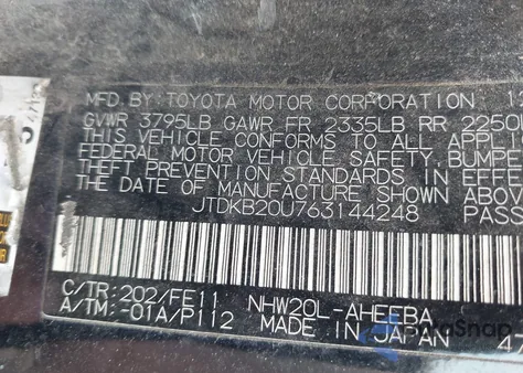 2006 Toyota Prius from USA, damaged, VIN JTDKB20U763144248